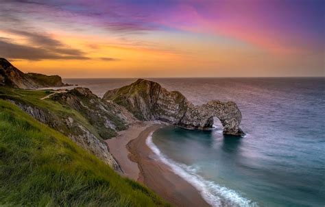Wallpaper Sea Sunset Rocks Coast England Arch England The