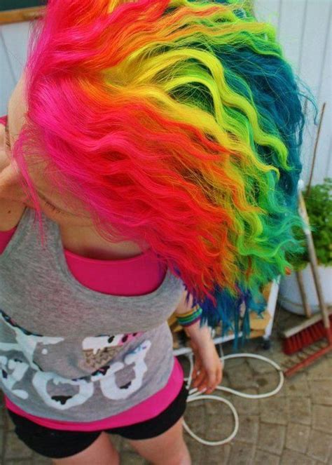 Epic Colorful Neon Rainbow Hair Wavy Pink Red Orange Yellow Green Blue