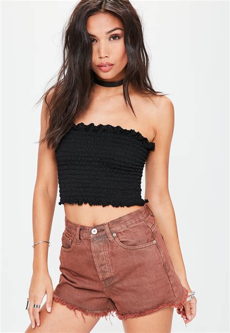 Lyst Missguided Black Shirred Bandeau Top In Black