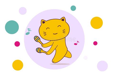 Cartoon Cat Cute Kitten Cartoon Playing Music Stock Illustration