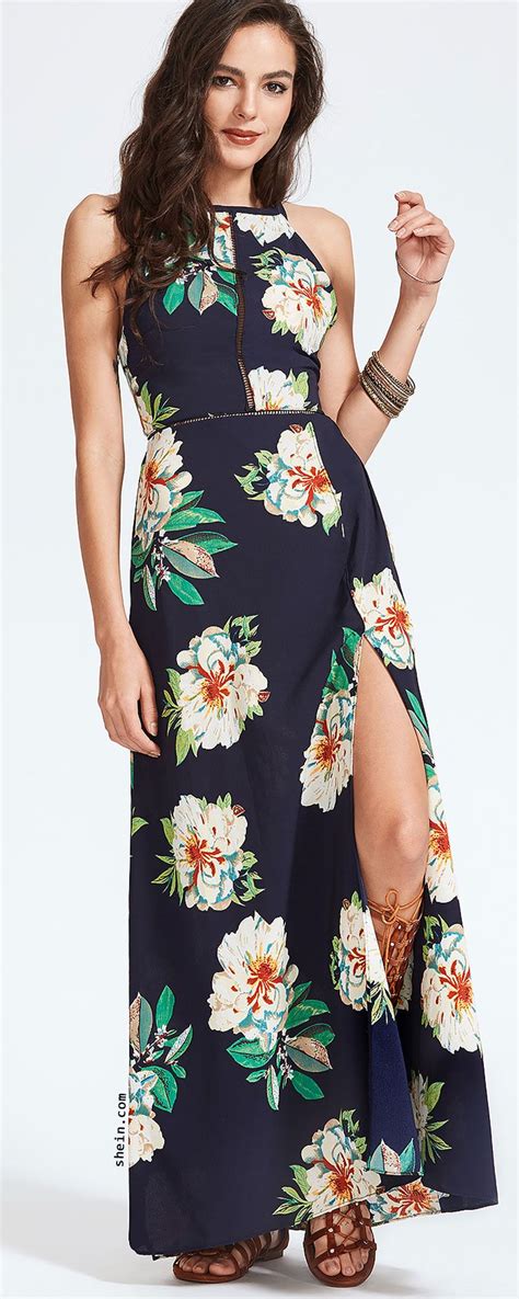 High Split Floral Halterneck Maxi Dress Floral Print Maxi Dress Maxi