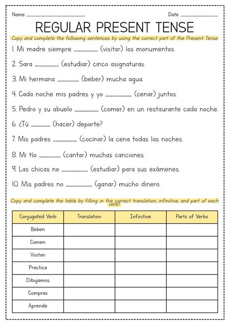 Spanish Present Tense Verb Worksheet Printable Spanish Quizzes Spanish