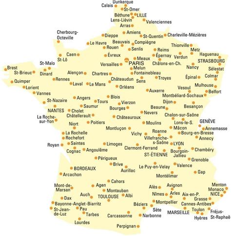 France City Map Map Of France With All Cities Western Europe Europe