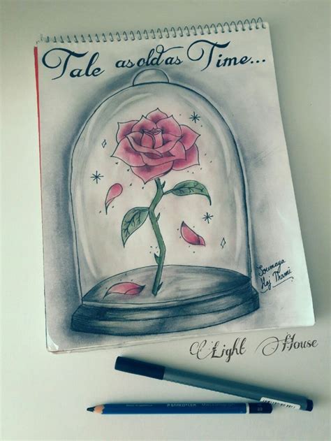 The enchanted rose, beauty and the beast,drawing,Sketching ...