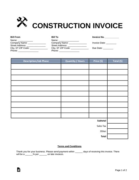 What Is A Construction Invoice Free Sample Example And Format Templates