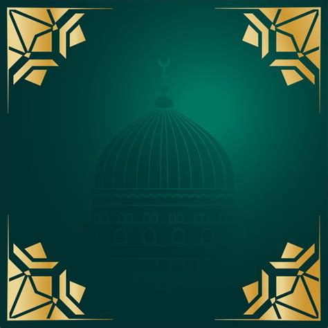 Green Background Of Arabic Islam With Geometric Decorations