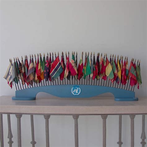 Vintage United Nations Flag Display On Wood Base Flag Display United
