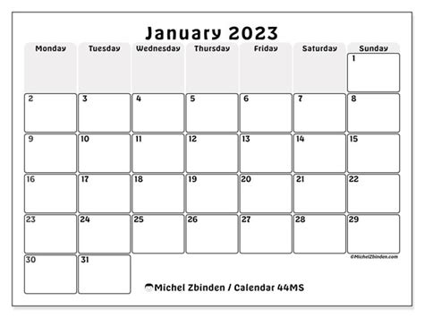 January 2023 Printable Calendar “48ms” Michel Zbinden Ie