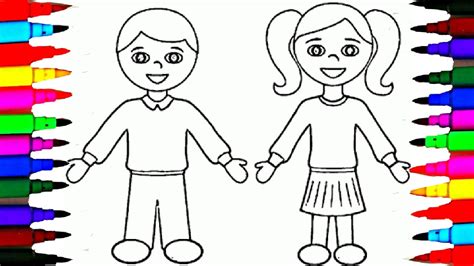 Everyone can create great looking drawings! School Girl and Boy Coloring Pages l Kids Drawing Coloring ...