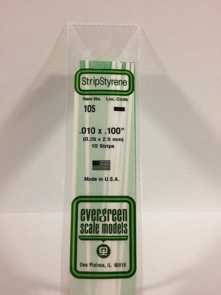 105 010 X 100 Opaque White Polystyrene Strip Evergreen Scale Models