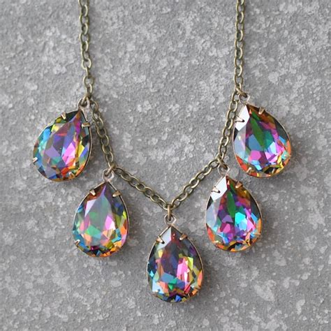 Rainbow Necklace Swarovski Crystal Dark Jewel Tone By Mashugana