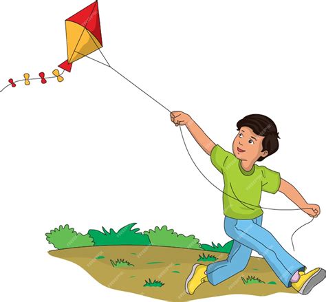 Premium Vector Front View Of Boy Flying Kite Vector Illustration