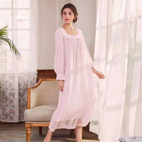 Ysmile Y Spring New Women Comfortable Lace Mesh Nightgown Sweet Cute Princess Style Sleepdress