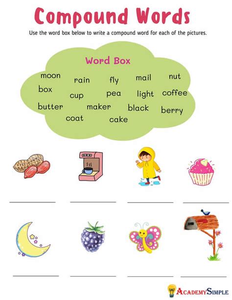 English Worksheets Vocabulary Compound Words 6 Academy Simple