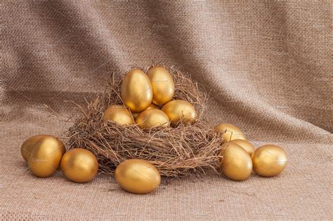 Heap Of Golden Easter Egg In Nest Holiday Photos Creative Market