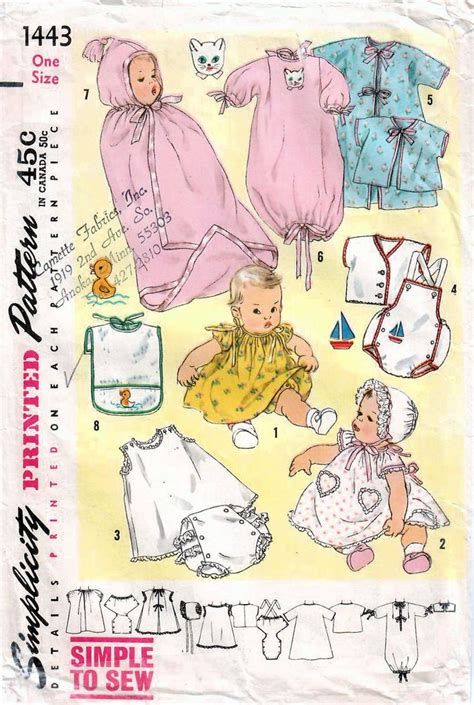 1950s Simplicity 1443 Vintage Sewing Pattern Infants Layette Baby