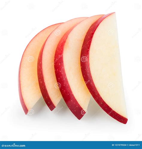 Fresh Red Apple Slices Isolated On White With Clipping Path Stock