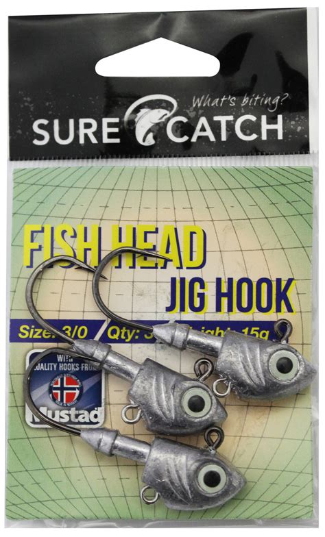 Surecatch Fish Head Jig Heads Mustad Chemically Sharpened Hooks