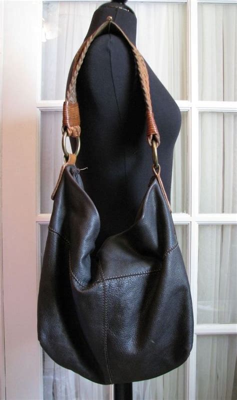 Lucky Brand Vintage Inspired Brown Leather Braided Strap Hobo Bag Purse