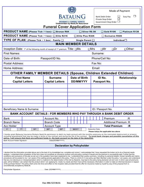 Funeral Cover Application Form Template Fill Out And