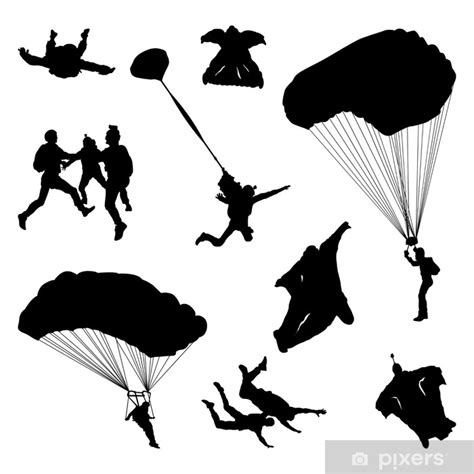 Wall Mural Parachute Parachutist Skydiving Jumper Silhouette Collection
