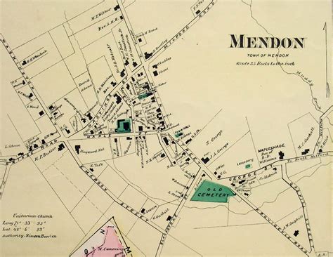 Mendon Massachusetts 1870 Map By Fw Beers Hand Colored Etsy