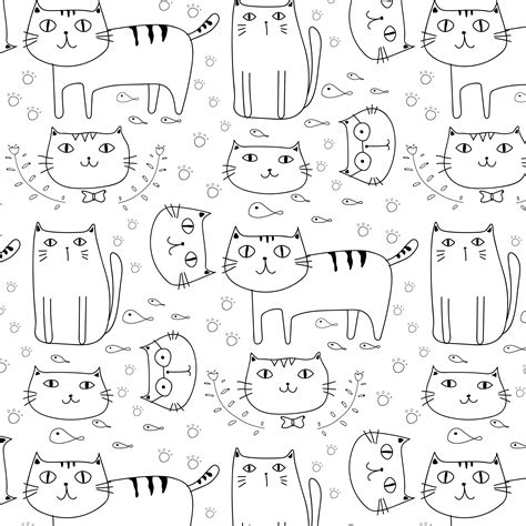 Hand Drawn Cats Vector Pattern Background. Doodle Funny. Handmade Vector Illustration. 628527 ...