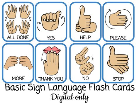 Basic Sign Language Digital Pack 16 Sign Language Cards Asl Etsy Sweden