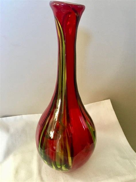 Handblown Red Art Glass Tall Vase Vintage Etsy Glass Art Red Art Tall Vases