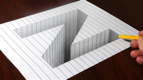 To make sure the bottom and top of your cylinder match, try turning the paper upside down. Drawing N Hole in Line Paper - Step by Step 3D Trick Art ...