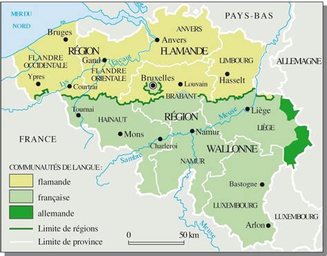 Belgien Sprog Kort Fransktalende Belgien Kort Det Vestlige Europa
