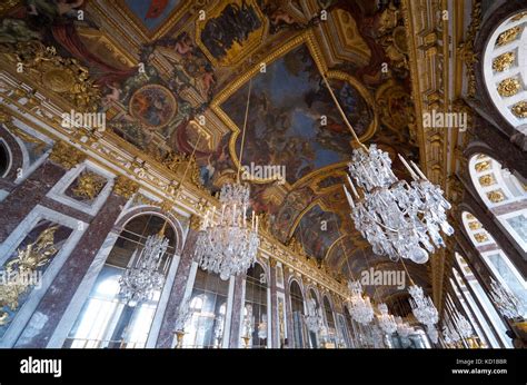 View Of The Hall Of Mirrors In The Palace Of Versailles France Stock