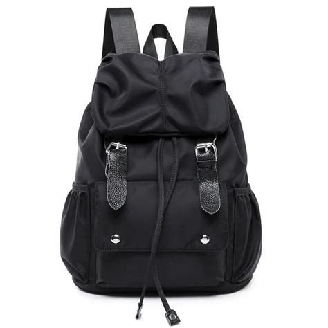 New Fashion Black Women Backpack Nylon Genuine Leather Ladies Backpacks For Teenage Girls