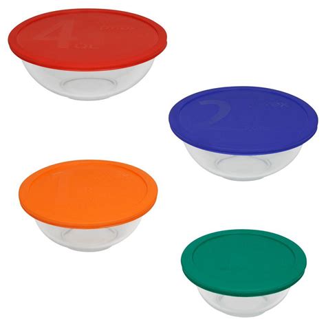 Pyrex 8 Piece Glass Mixing Bowl Set With Assorted Color Lids 1086053 The Home Depot
