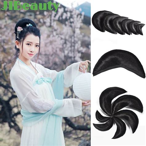Qianji 5 Size Chinese Style Black Ox Horn Wig Hanfu Hair Chignon