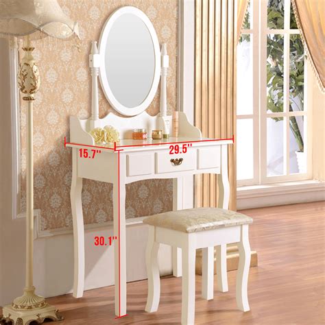 Uenjoy Dressing Table Makeup Desk Wstool Drawers And Oval Mirror Bedroom