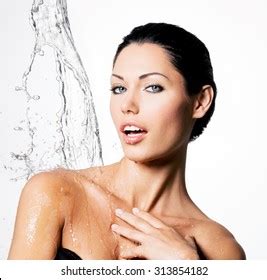 Beautiful Naked Woman Wet Body Splashes Stock Photo Edit Now