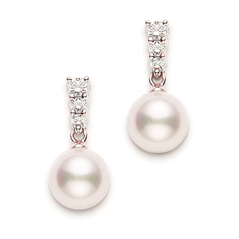 Mikimoto Akoya Cultured Pearl And Diamond Drop Earrings Pea642dz Mayors