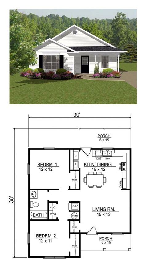 Open Concept Two Bedroom Small House Plan Other