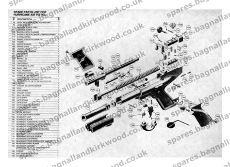 Webley Hurricane Air Pistol Exploded Parts Diagram Bagnall And Kirkwood Airgun Spares