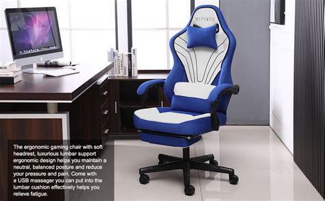 Sitmod Fabric Gaming Chair With Massage Back Support Executive Office Chairs Comfy Ergonomic