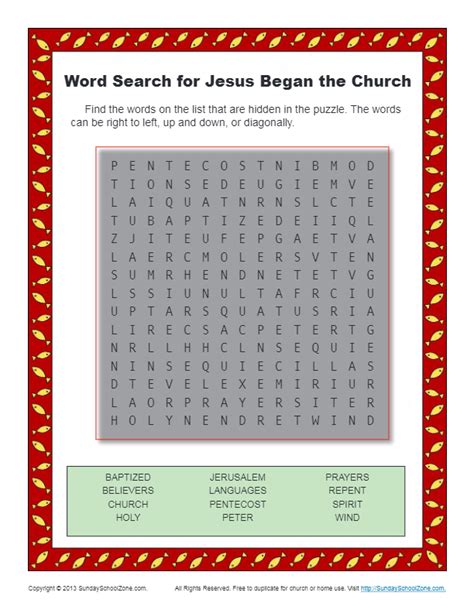 Jesus Began The Church Word Search Bible Activities For Children