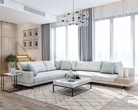 Elegant All White Modern Living Room Decor With White Sectional