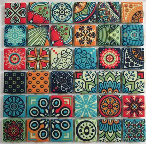 Ceramic Mosaic Tiles Bright Colors Medallions Moroccan Tile Etsy
