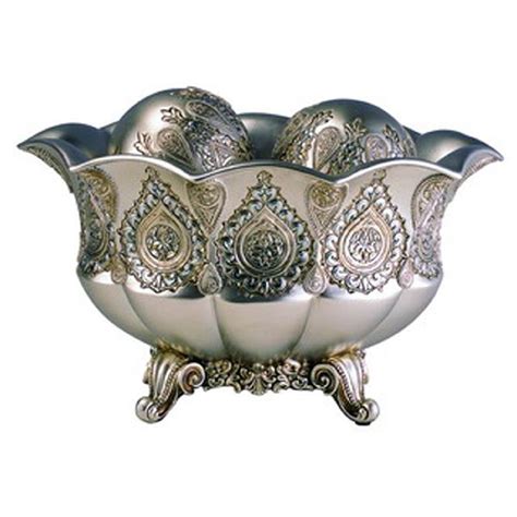 ore international 7 h traditional royal silver and gold metalic decorative bowl with spheres