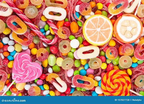 Colorful Lollipops And Different Colored Candies Stock Photo Image Of
