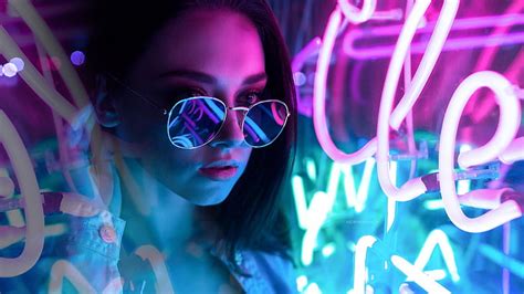 Hd Wallpaper Models Brunette Girl Neon Sunglasses Woman