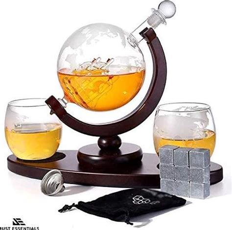 Just Essentials Whiskey Karaf Wereldbol Luxe Whiskey Globe Decanter Set Bol