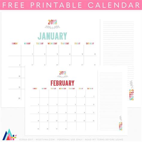 Free Printable Colorful 2018 Calendar Big Free Printable Calendar