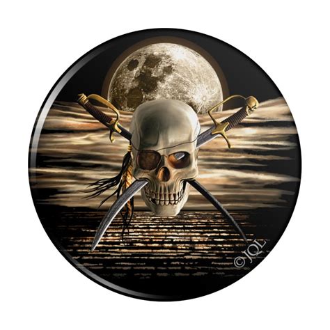 pirate skull crossed swords cutlasses ocean moon pinback button pin